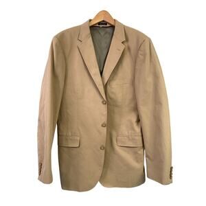 J Crew Tan Blazer Size 44L Italian Fabric Cotton 3 Button Summer Sports Coat